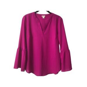 COPY - J Crew Womens Top Size S Pink Bell Sleeve V-neck Boho Peasant Popover Tu…